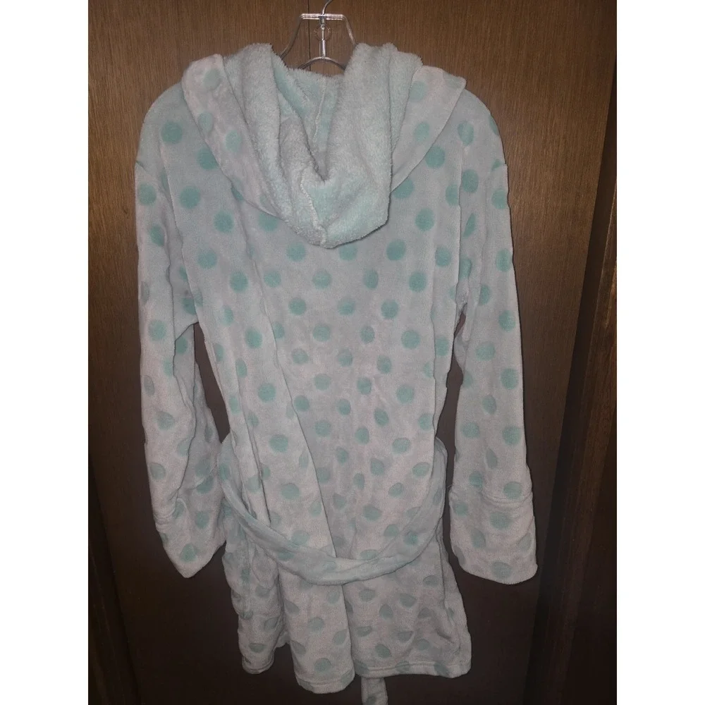 PINK Victoria Secret Green Polka Dot Soft Plush Bath‎ Dressing Robe Women's Sz M